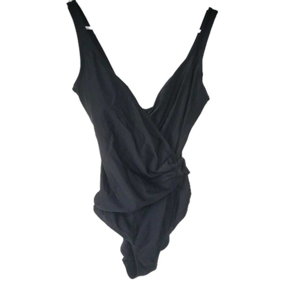 Long Tall Sally Swimsuit 6 Women's Black One Piece Bathing Suit Faux Wrap